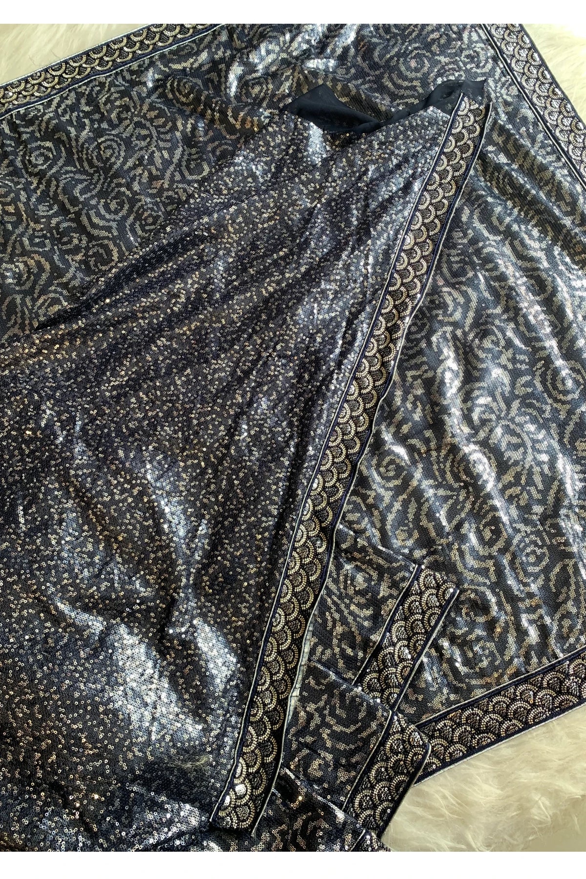 Navy Blue Fancy Sequin Saree 5801 09