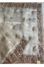 Off White Glass Organza Saree With 3d Sequin Work  5777 11