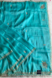 Ice Blue Habutai Silk Saree 5798 06