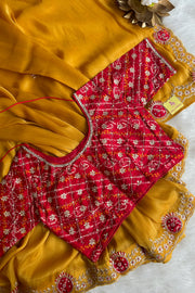 Mustard Tissue silk Saree With bandhej Blouse 5079 11