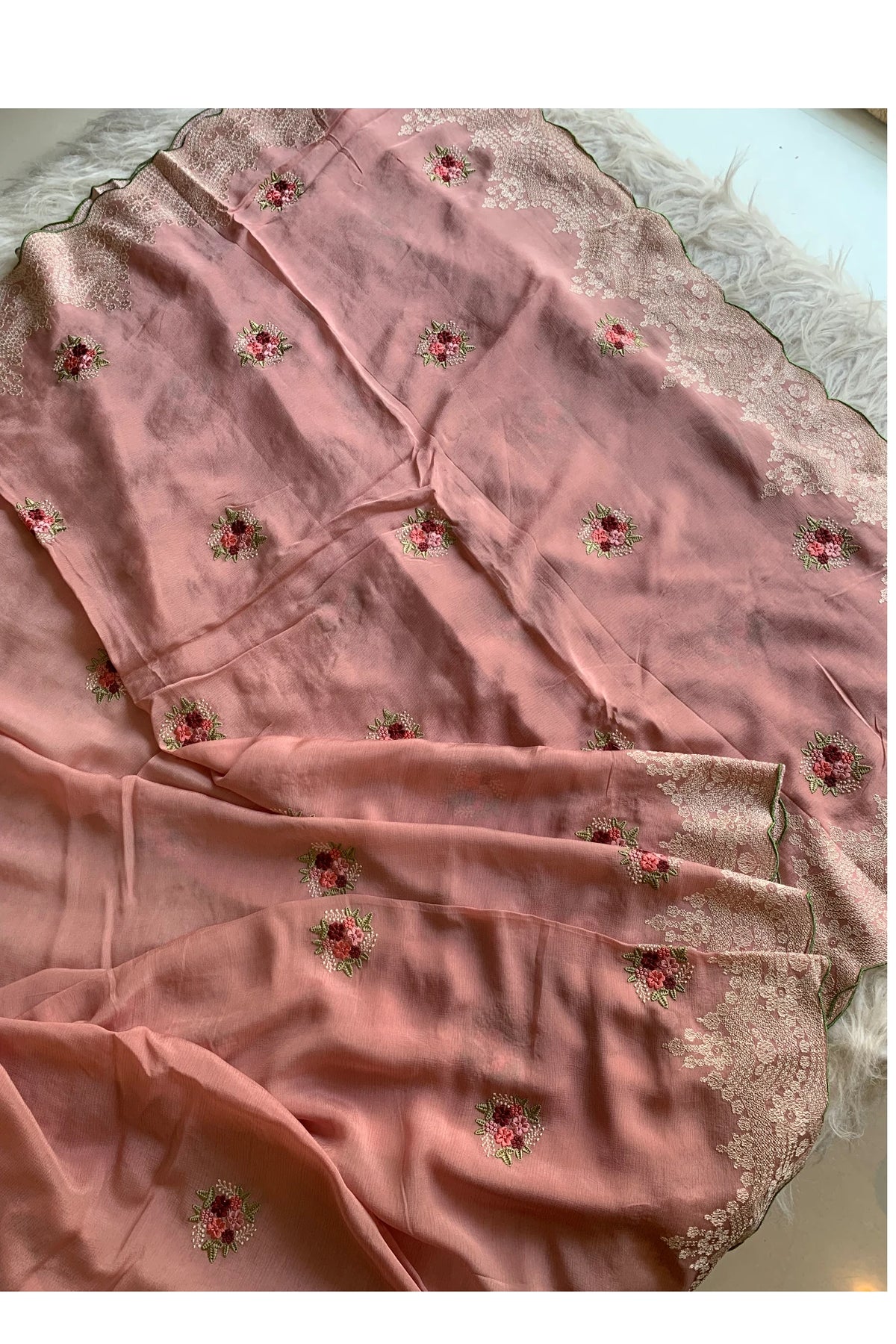 Blush Pink Chinnon Georgette Saree 5655 05
