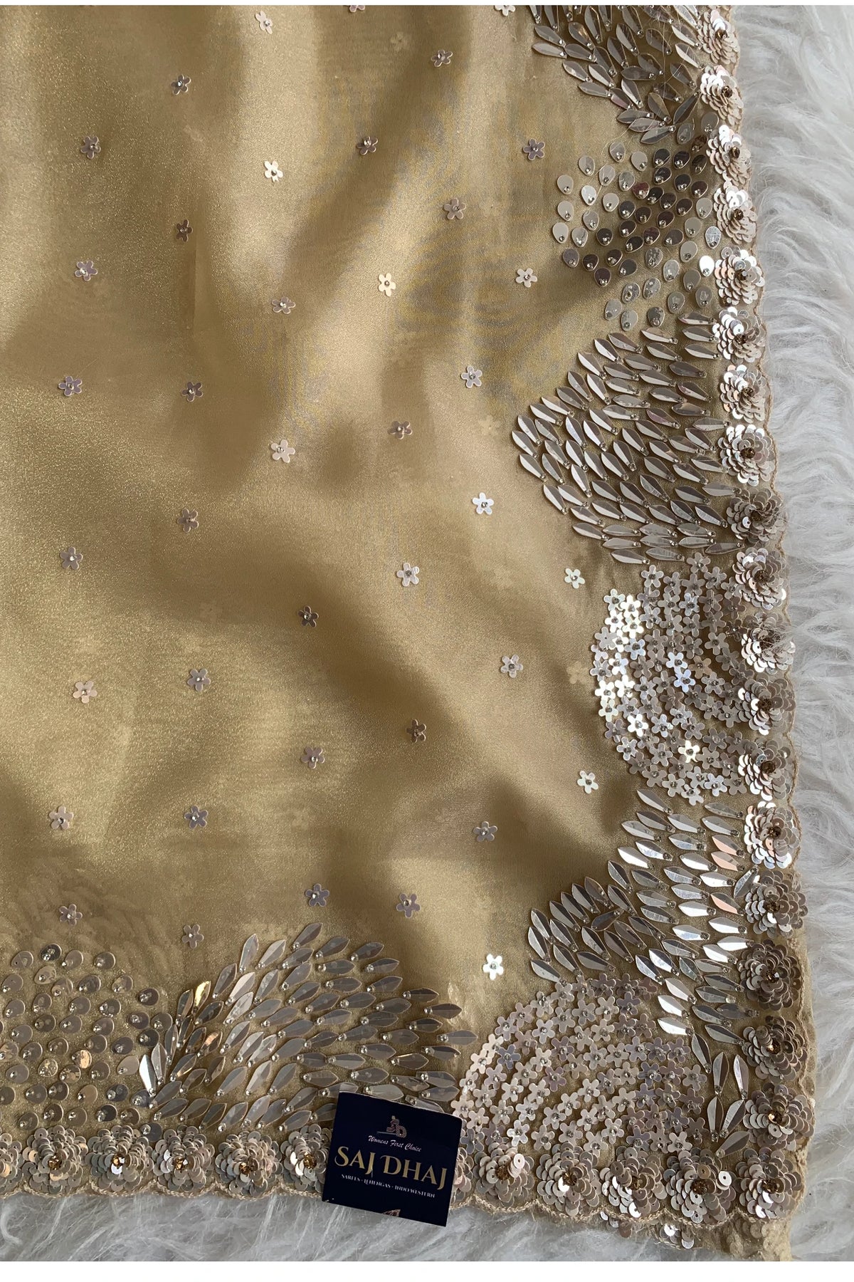 Beige Organza Sequin Saree 5798 05