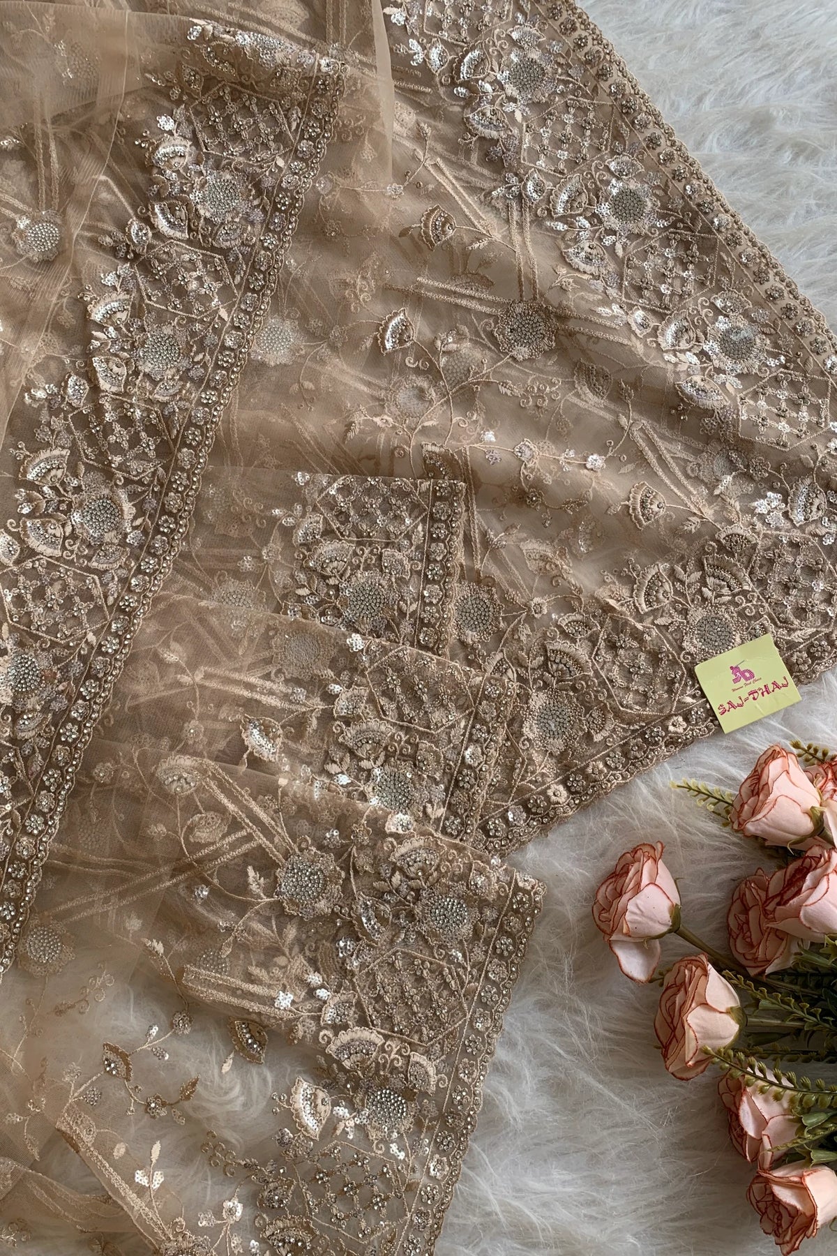 Beige Net Saree 5292 16