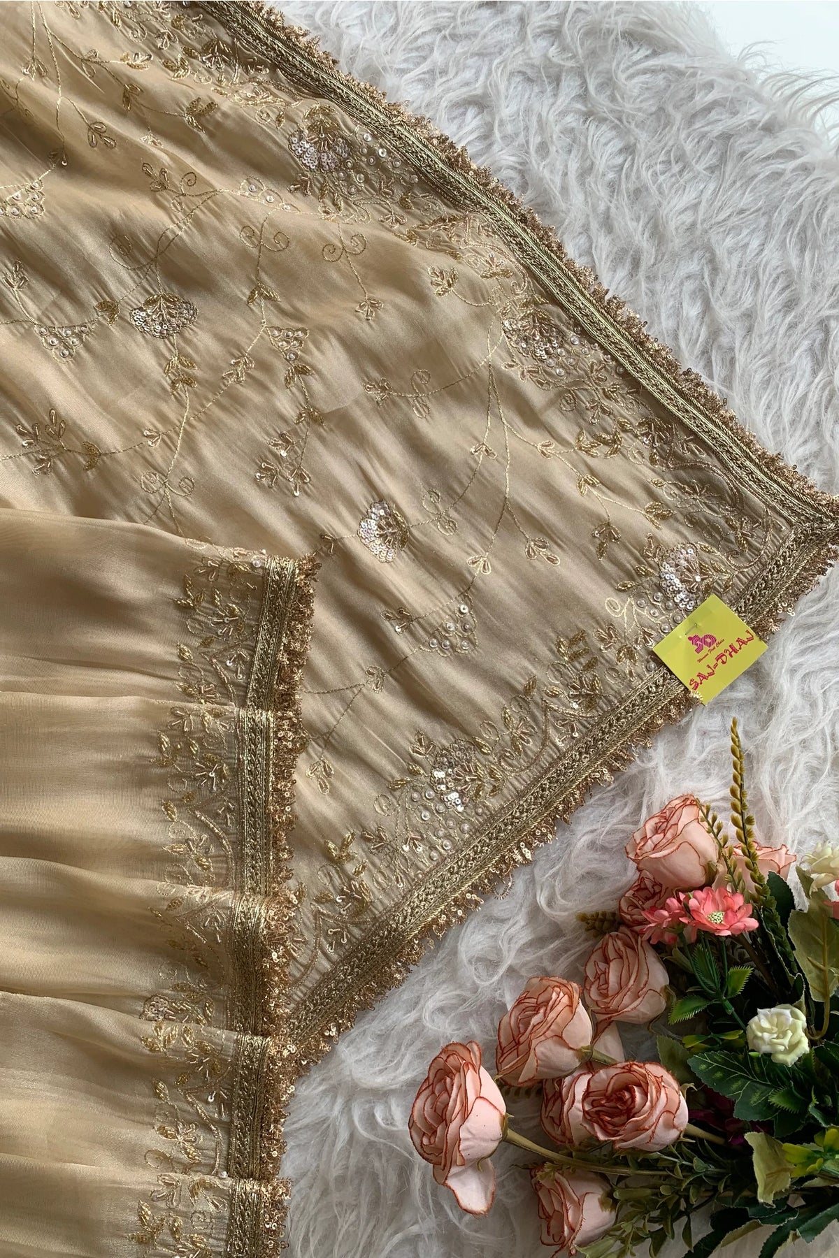 Beige Tissue Organza Saree 5765 07