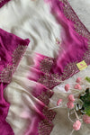 White & Dark Pink Designer Saree 5639 01