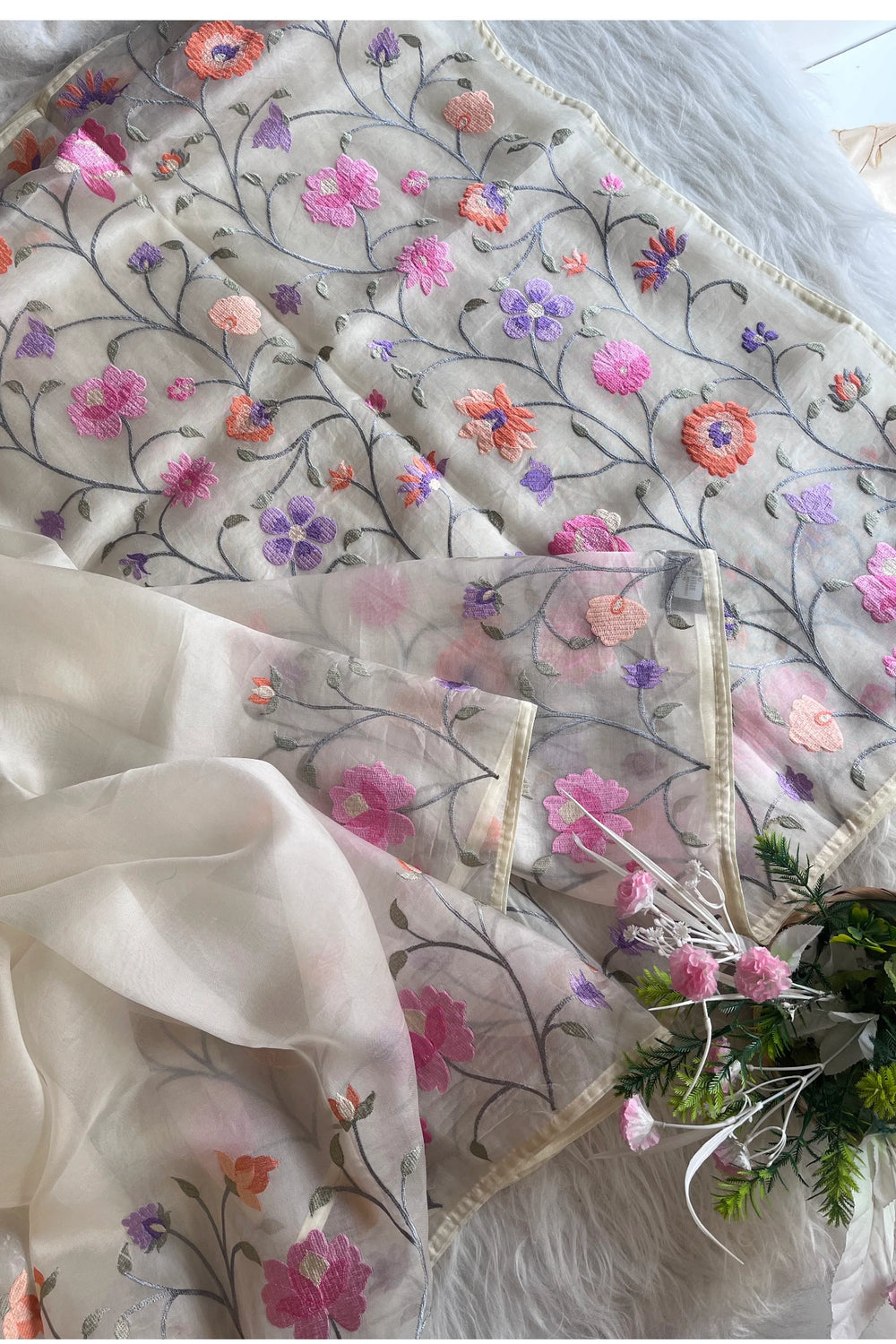 White Kora Organza Saree 5781 10