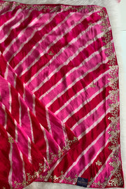 Pink Jaal Leheriya Habutai Silk Saree 5846 03