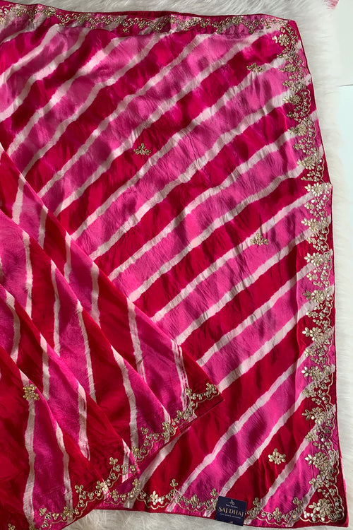 Pink Jaal Leheriya Habutai Silk Saree 5846 03
