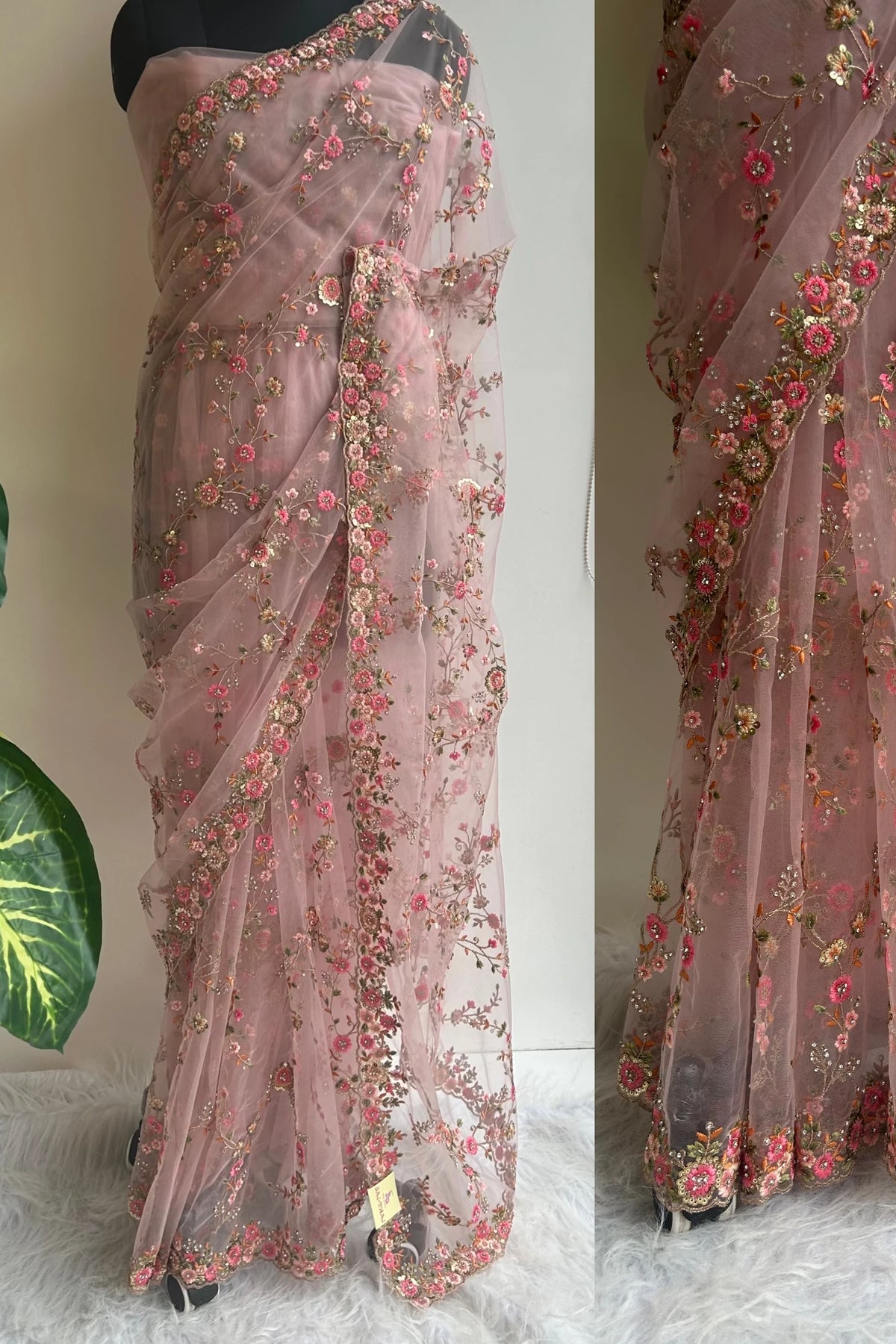Elegant Net Jaal Saree - 5122 01 (PEACH)