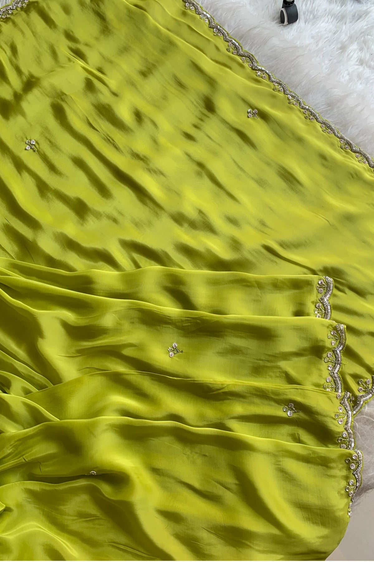 Parrot Green Embellished Habutai Silk Saree 5087 08