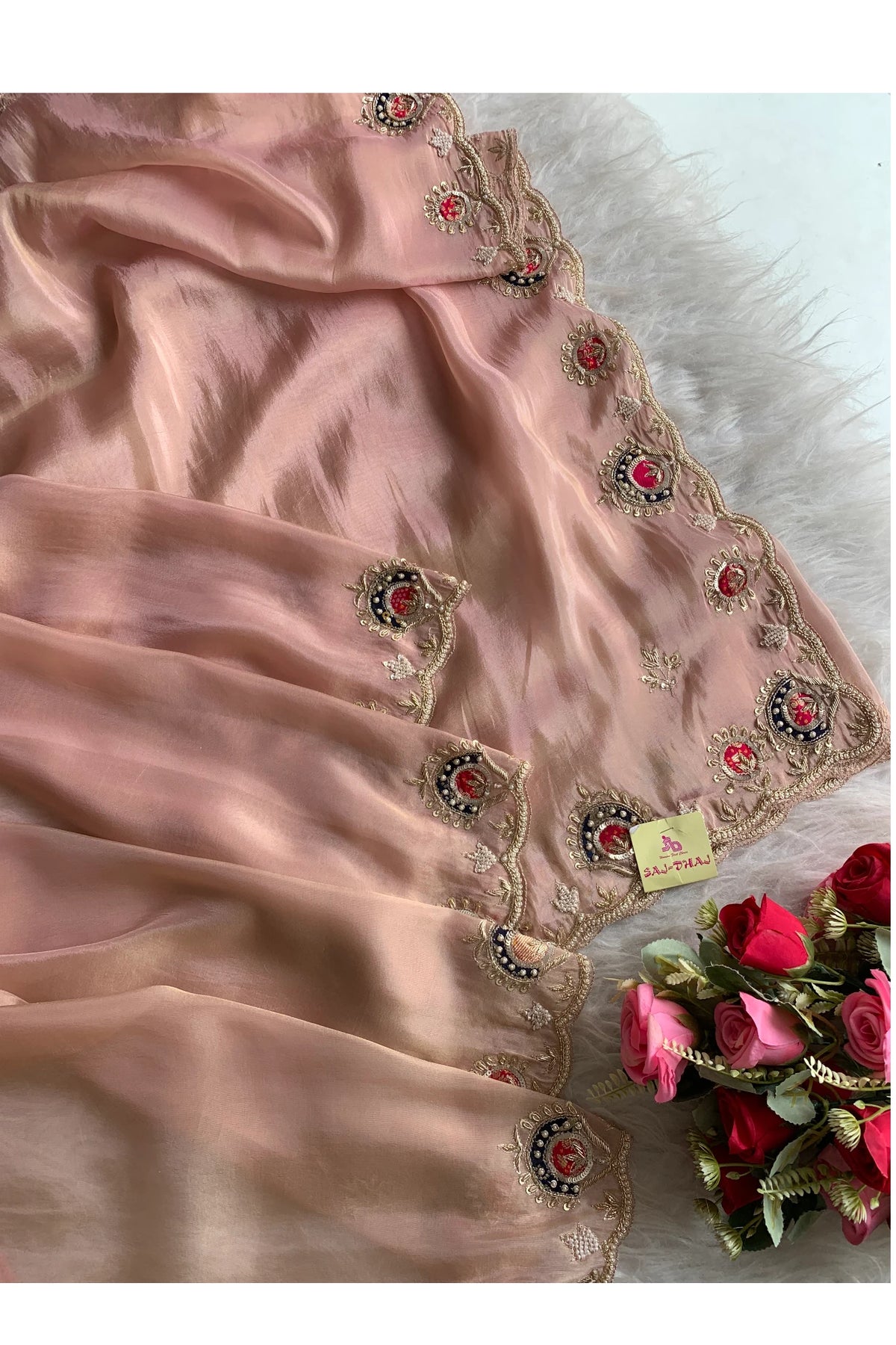 Peach Tissue Silk Saree 5142 02
