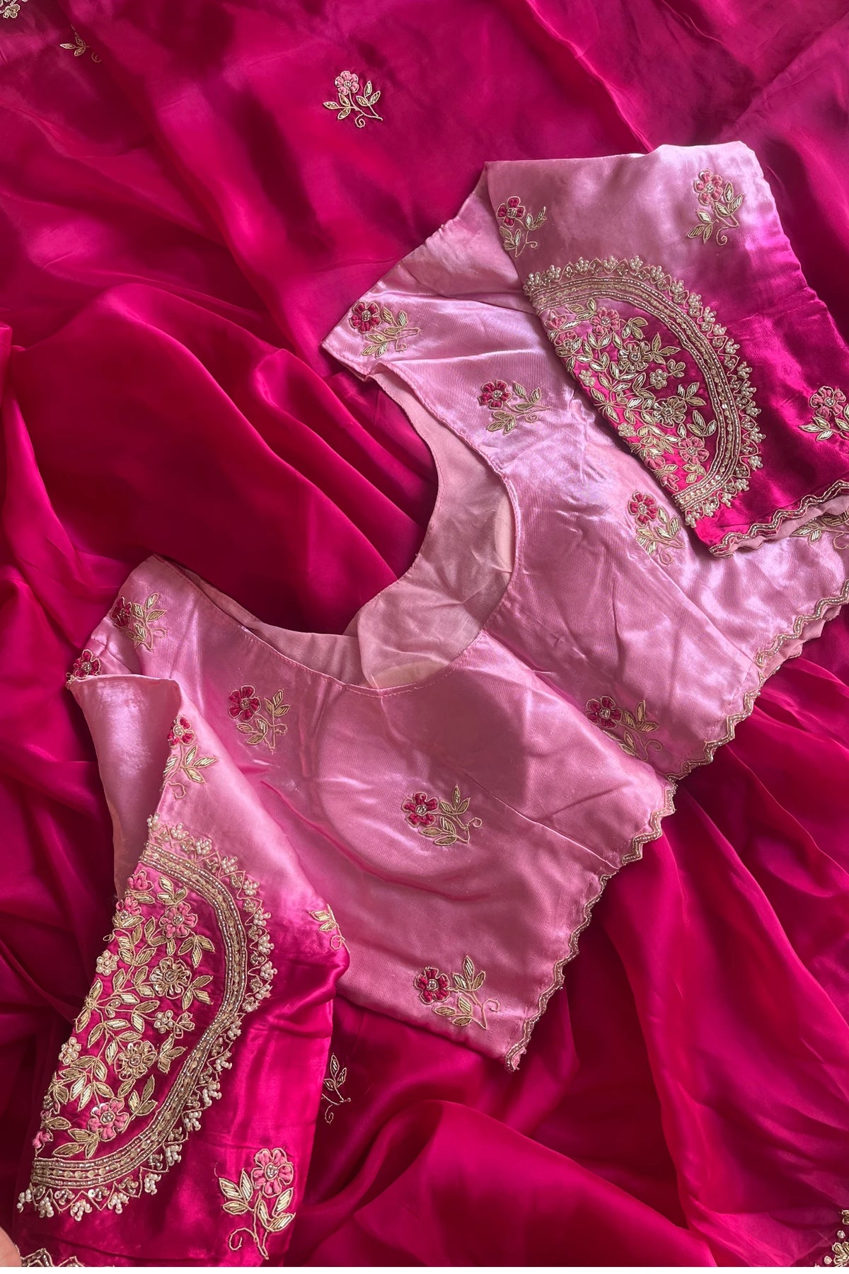 Rani Pink Habutai Silk Saree With Designer Blouse 5651 22