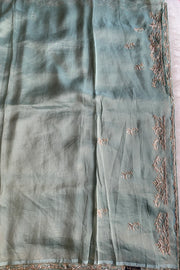 Sea Green Aari Embellished Tissue Saree 5792 02