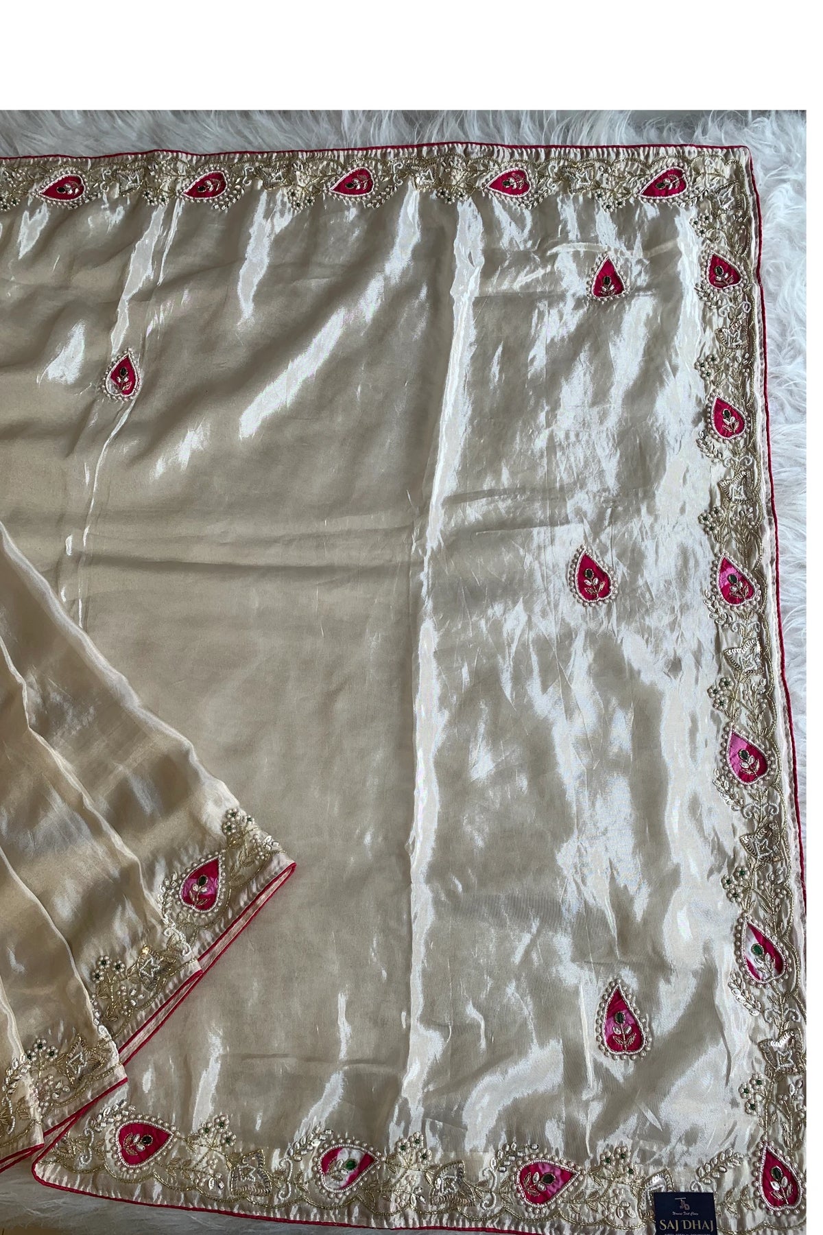 White Russian Silk Saree 5825 03