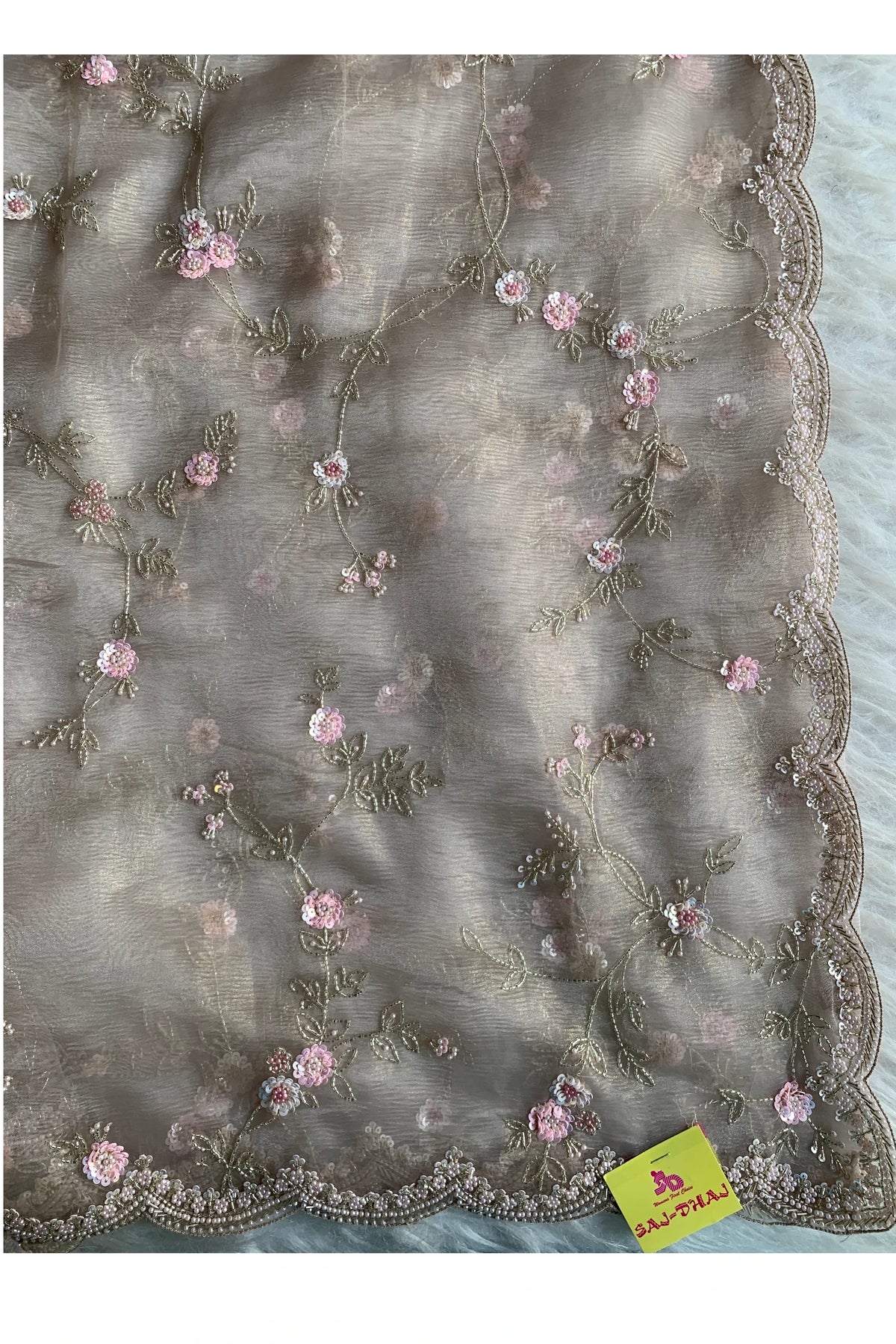 Beige Crush Organza Saree 5759 07