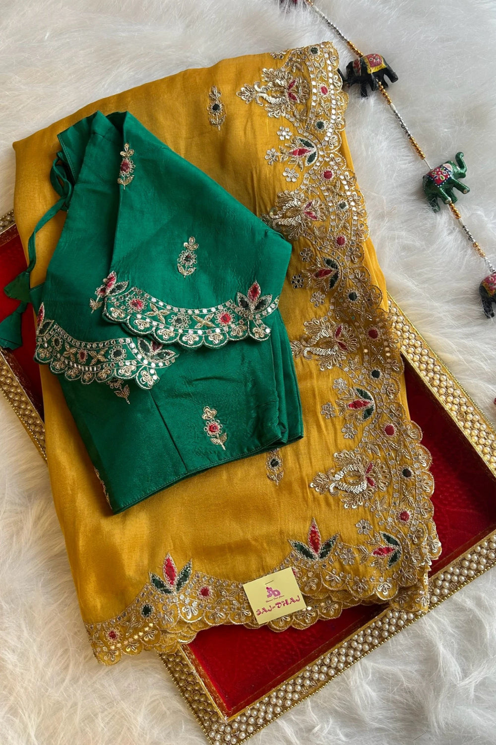Elegant Mustard Zardosi Pittan Saree 5142 07