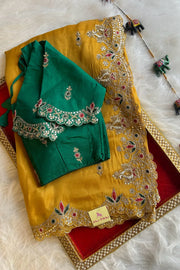 Elegant Mustard Zardosi Pittan Saree 5142 07