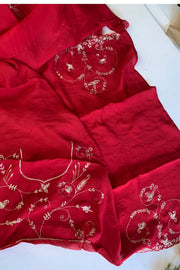 Red Kora Silk Jaal Saree 5831 01 (PRE ORDER)
