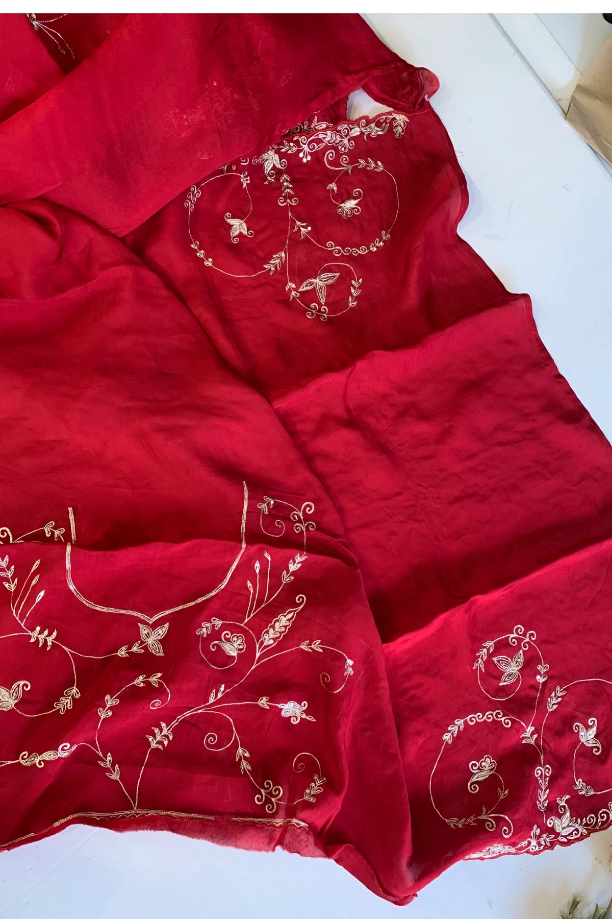 Red Kora Silk Jaal Saree 5831 01