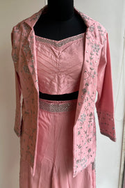 Baby Pink Russian Silk Blazer Set with Silver Stone & Cutdana Work 5147 09.
