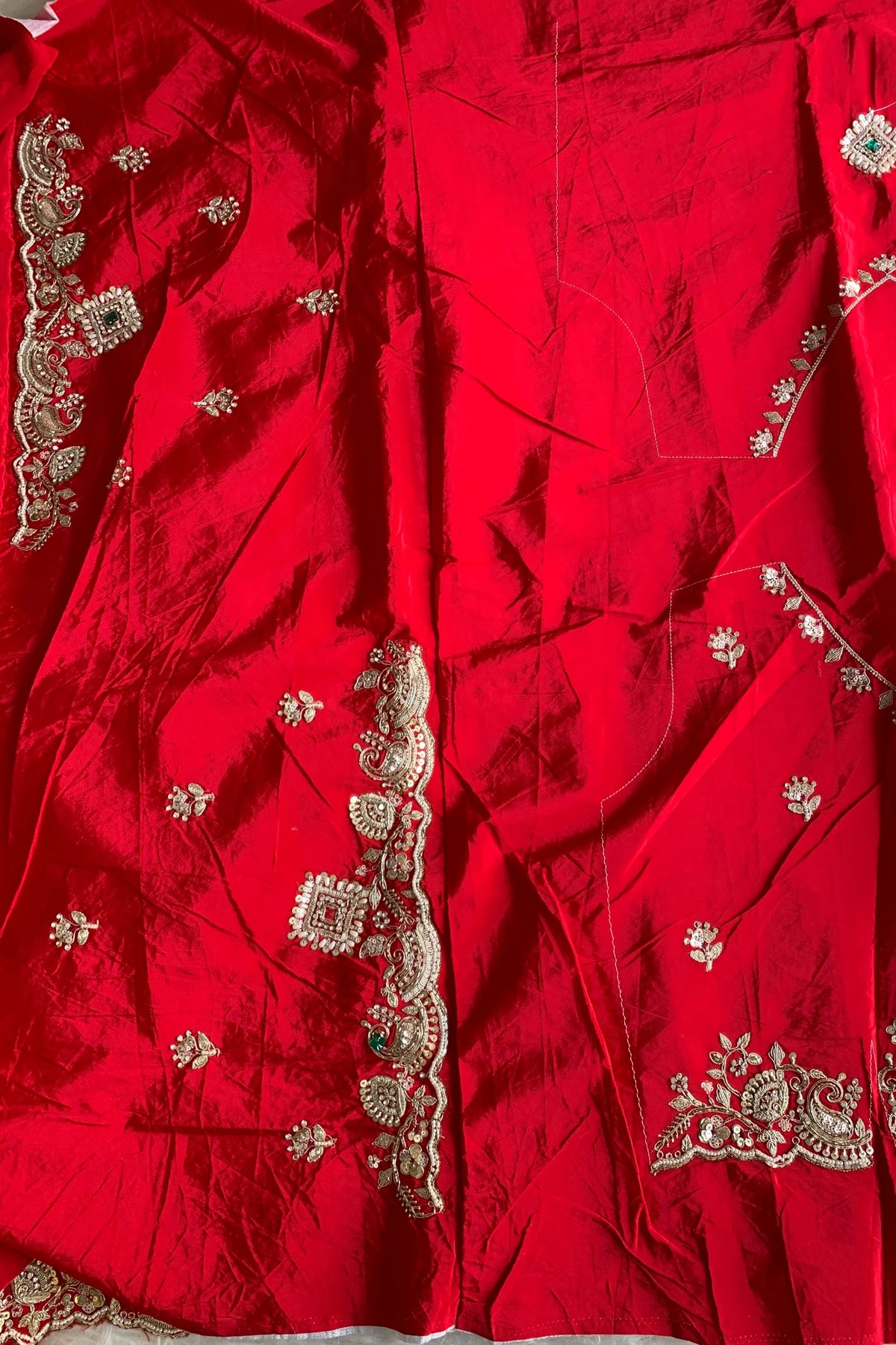 Red Crepe Silk Saree 5666 14