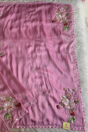 Baby Pink Floral Sequin Organza Saree 5651 24