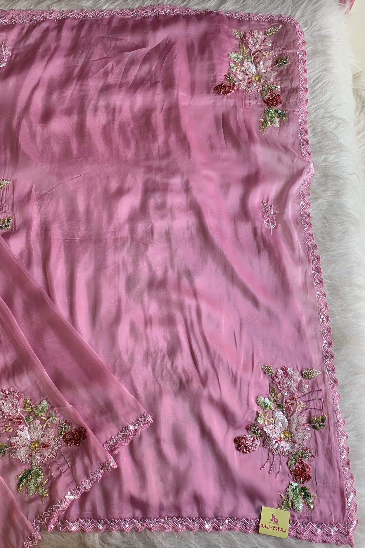 Baby Pink Floral Sequin Organza Saree 5651 24