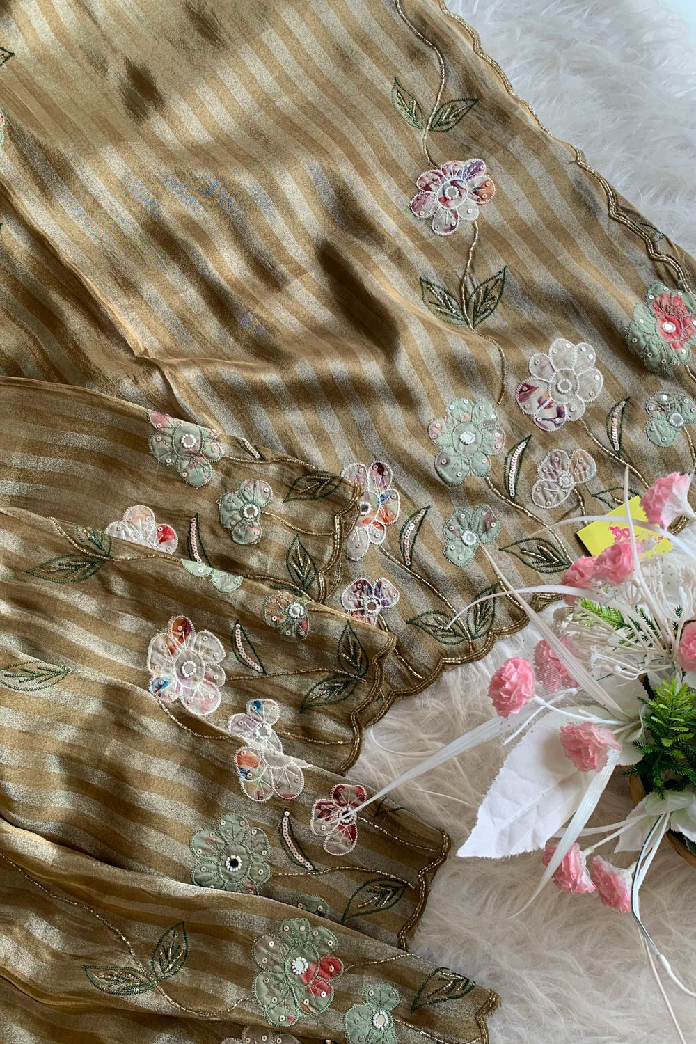 Green Stripes Banarasi Silk Saree 5751 17