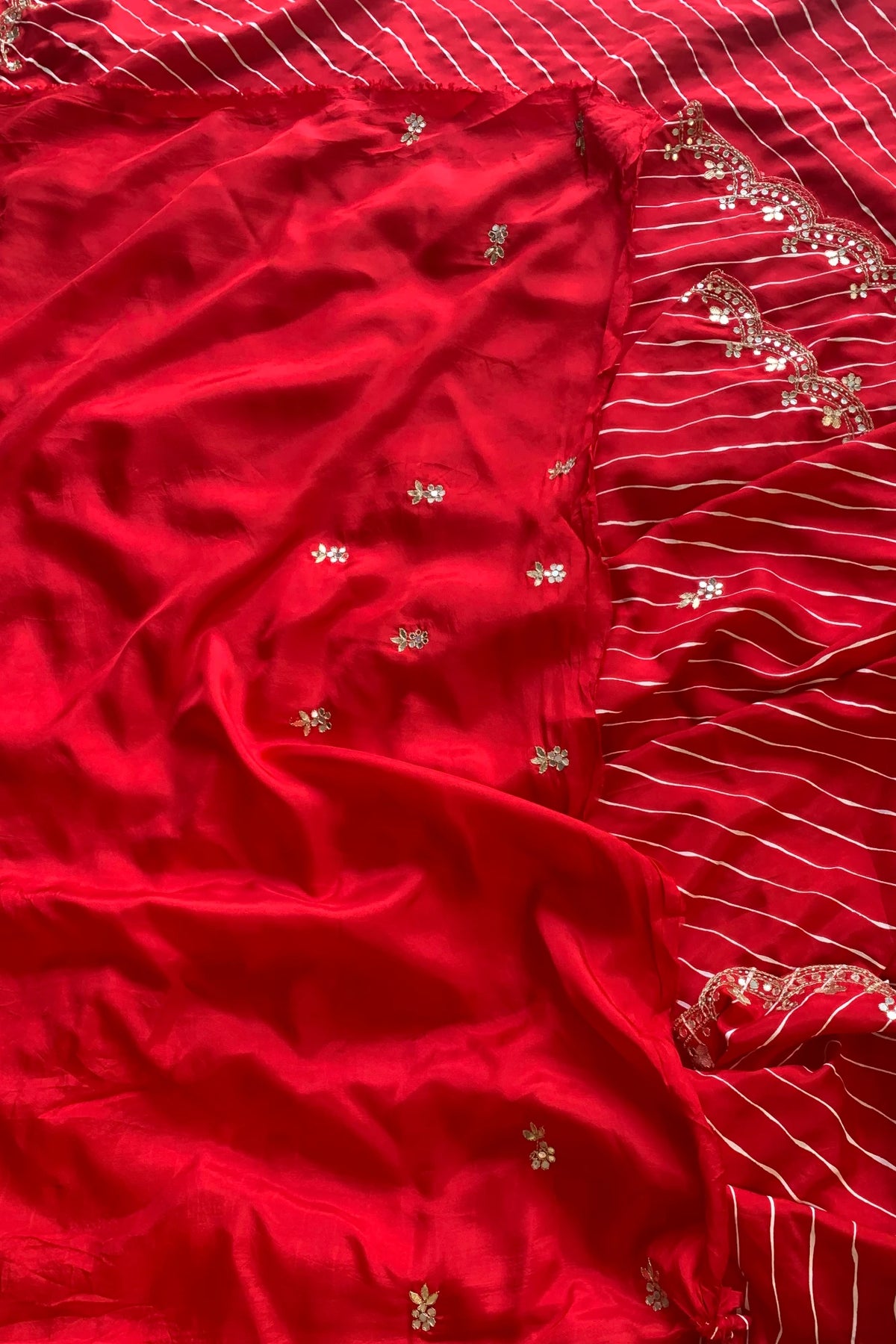 Red Leheriya Russian Silk Saree with Gota Patti 5846 06