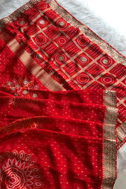 Red Bandhej Russian Silk Saree 5772 10