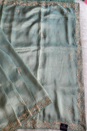 Sea Green Aari Embellished Tissue Saree 5792 02