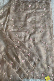 Beige Crush Organza Saree 5759 07