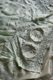 Sea Green mirror work Saree with stitched blouse 4496-06