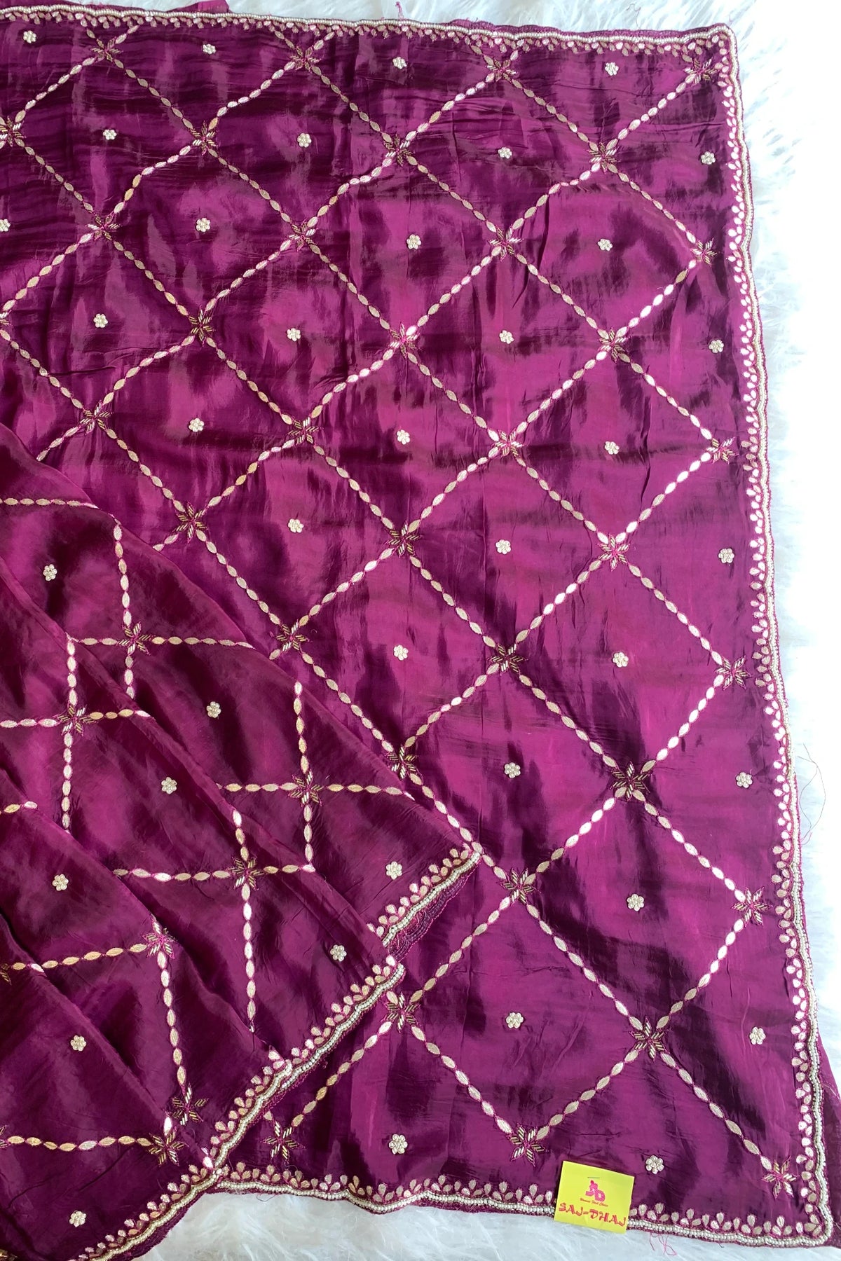 Purple Gota Jaal Habutai Silk Saree 5700 03
