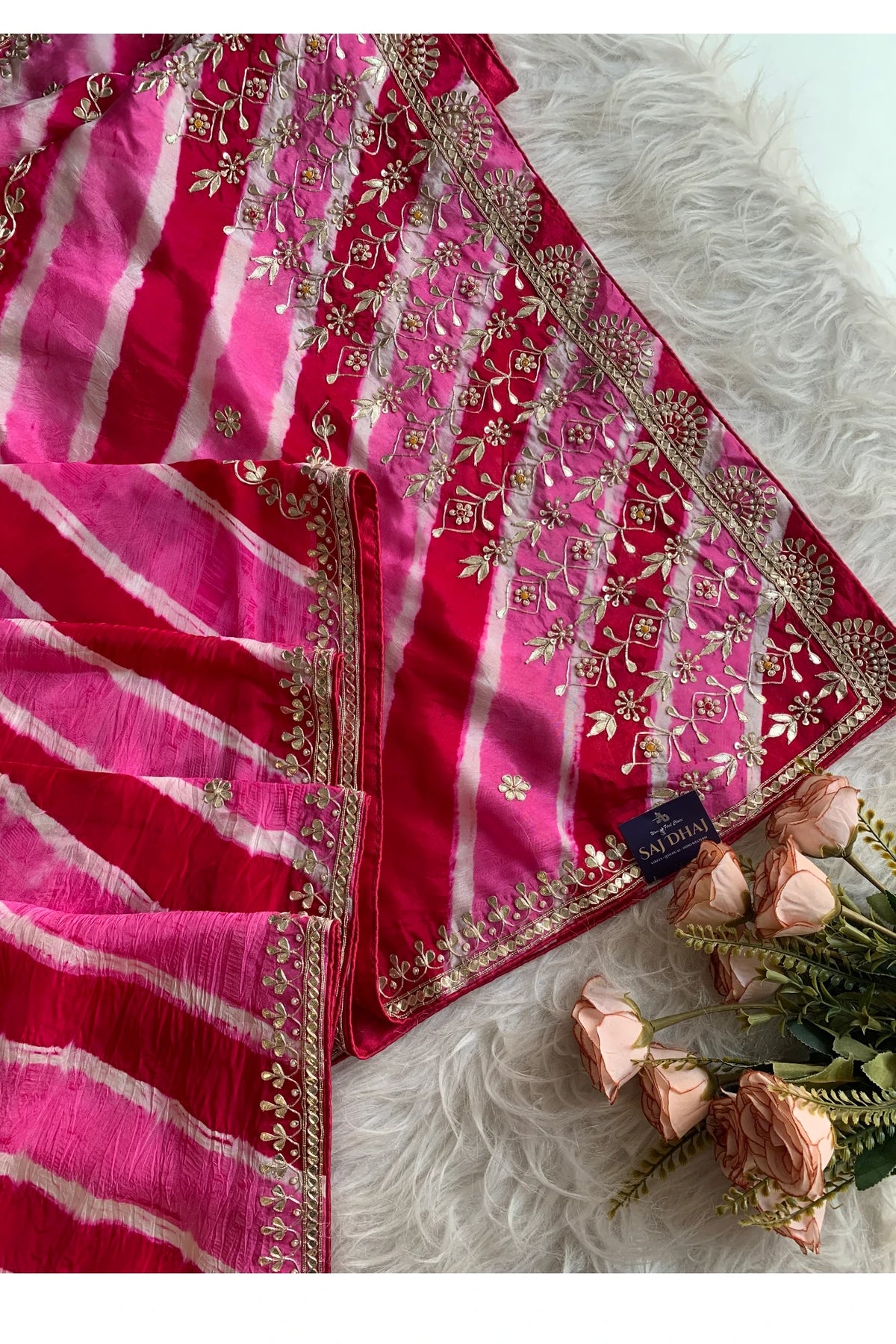 Pink Pallu Jaal Leheriya Saree 5837 02