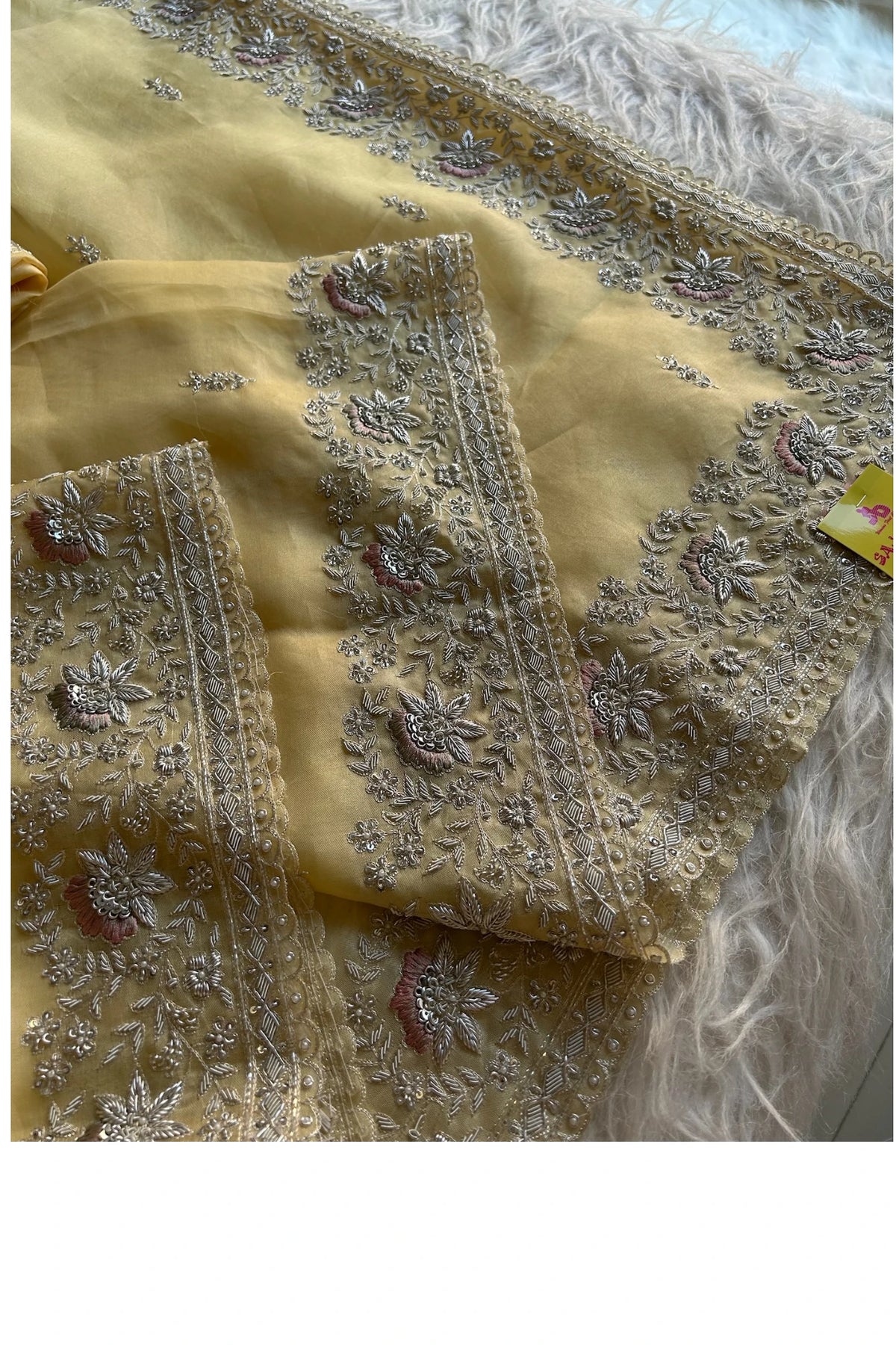 Light Yellow Kora Organza Saree 5750 07