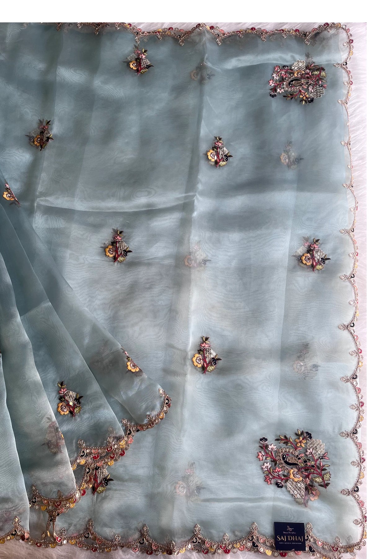 Pastel Sea Blue Tissue Organza Saree 5822 02