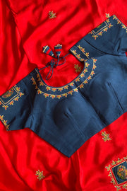 Red Appliqué Russian Silk Saree 4267 02