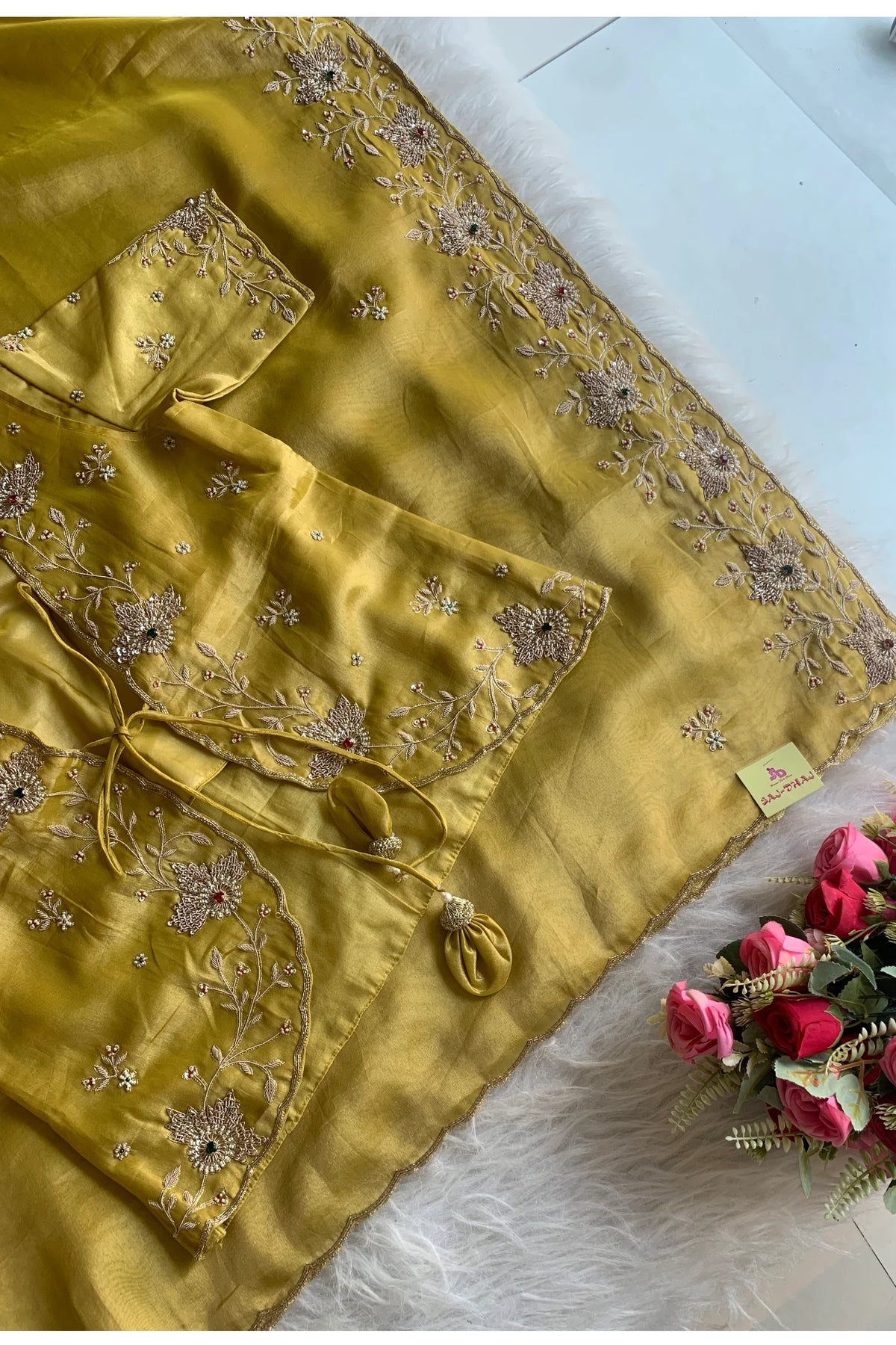 Mustard Kanchi Tissue Saree 5764 15