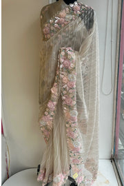 Dreamy Organza Saree with Handcrafted 3D Embellishments (PRE ORDER)
