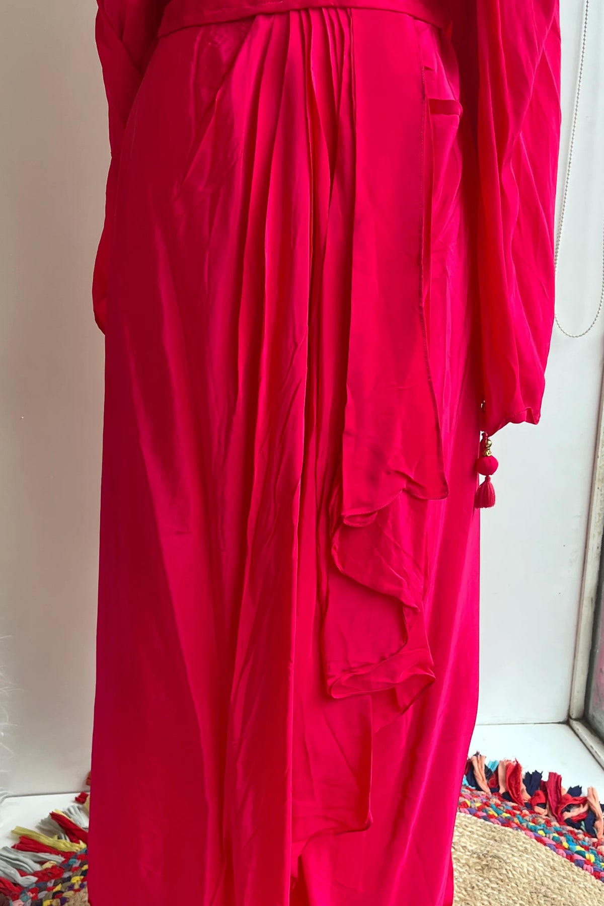 Hot Pink Designer Cowl Skirt Set with Zardosi & Thread Work 5336 01