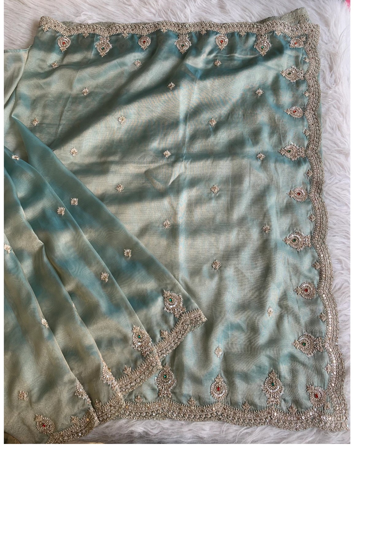 Sea Green Tissue Organza Saree 5775 03
