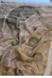 Gota Patti Organza Saree Tie Dye Effect Beige 5838 01