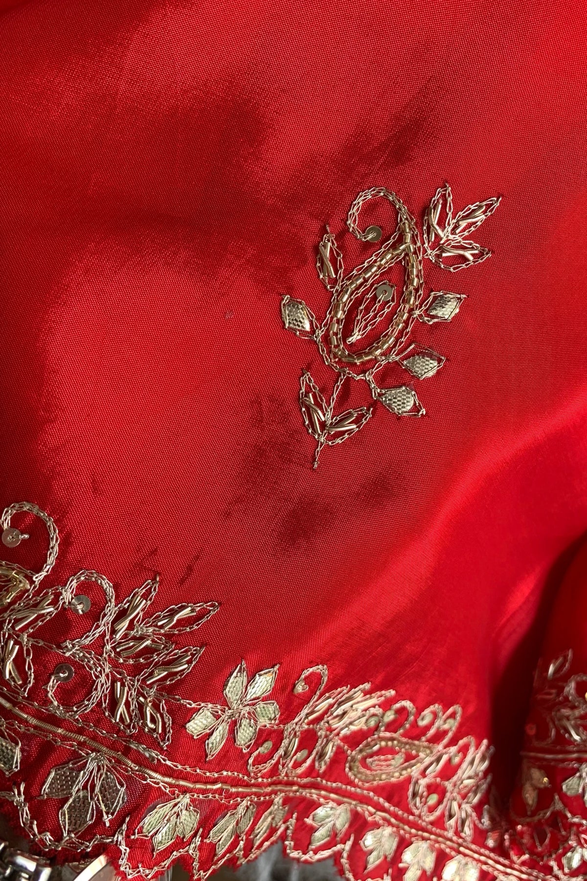 Red Habutai Silk Saree 5700 17