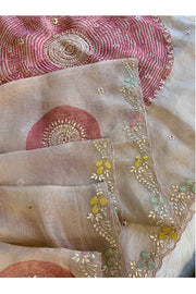 Gota Patti Organza Saree Tie Dye Effect Beige 5838 01