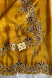 Elegant Mustard Zardosi Pittan Saree 5142 07