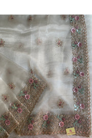 Off White Glass Organza Saree 5777 05