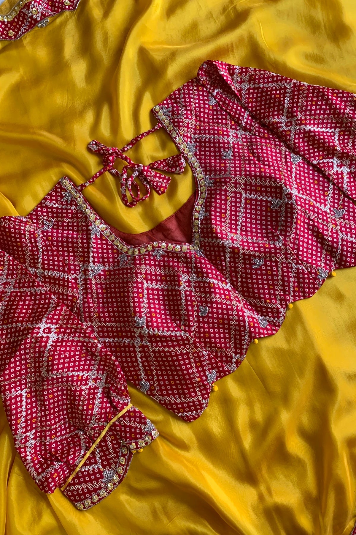 Yellow Habutai Silk Saree with Red Bandhej Border 5254 02