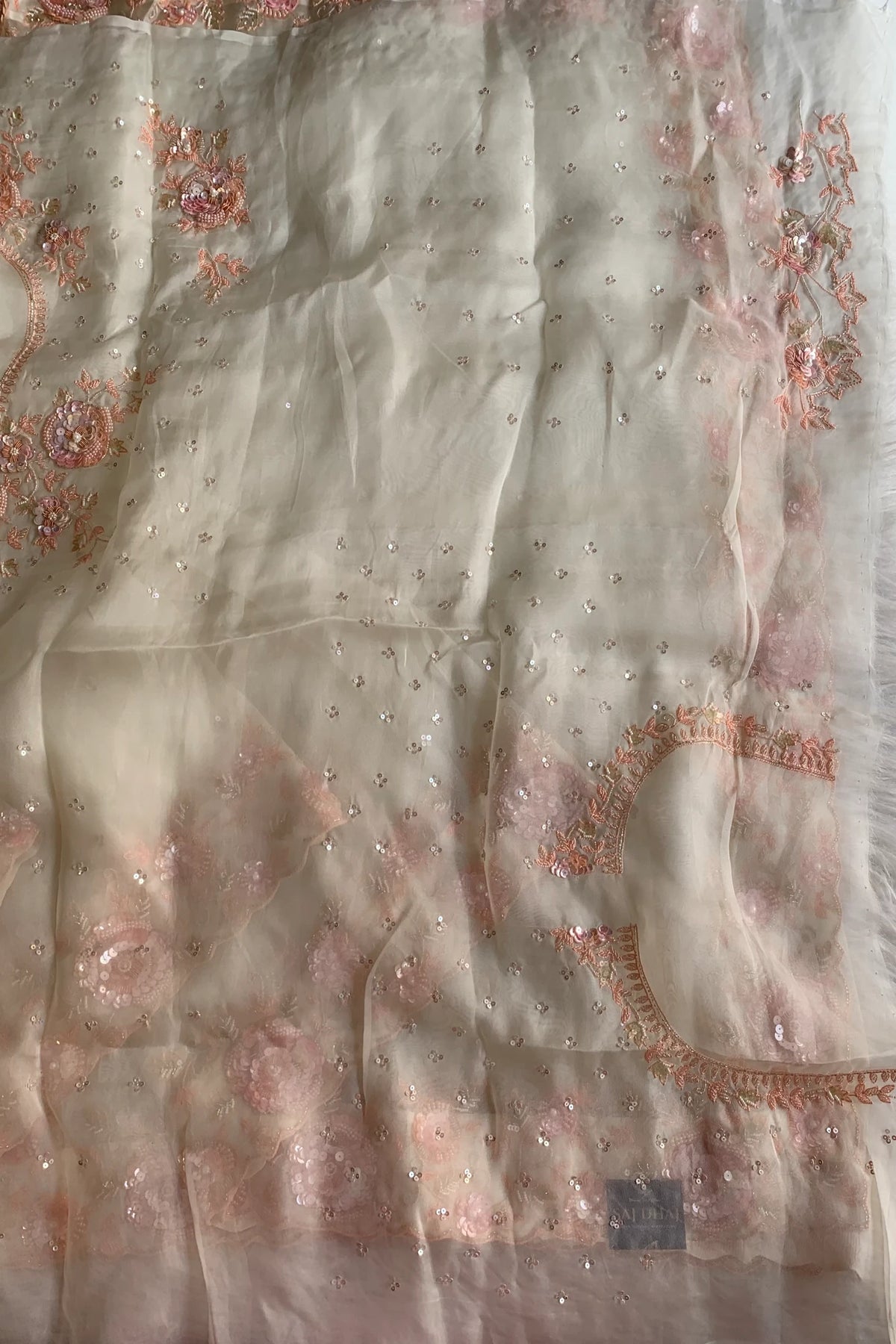 Ivory 3D Pure Silk Organza Saree 5850 08