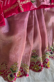 Blush Pink Tissue Saree with Bandhej Border Work 5772 12